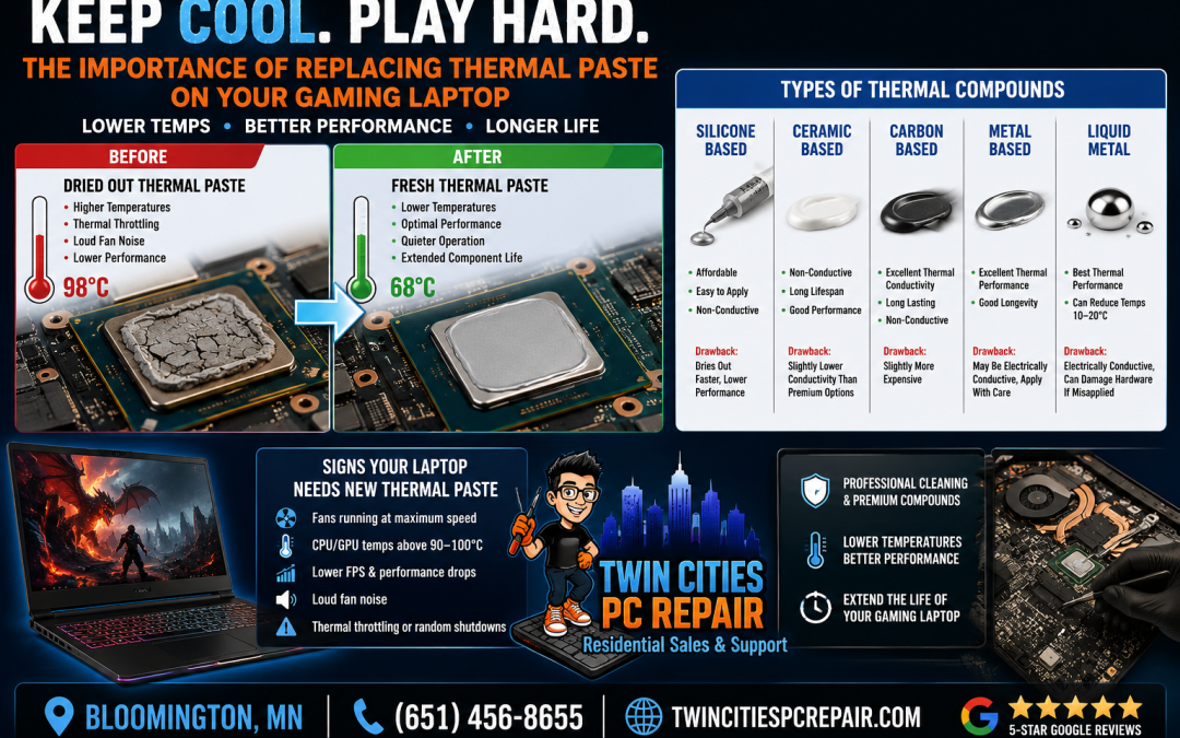 Gaming Laptop Thermal Paste Replacement Twin Cities PC Repair Bloomington MN