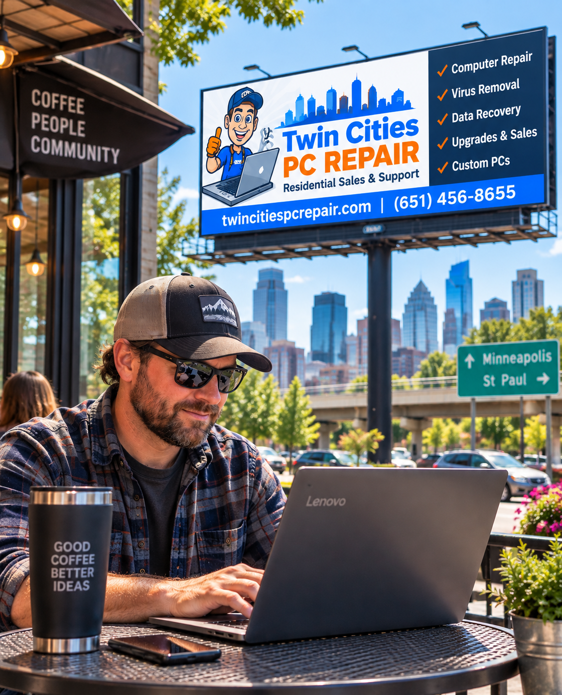 Twin Cities PC Repair Billboard Coffee Shop Computer User Twin Cities Billboard