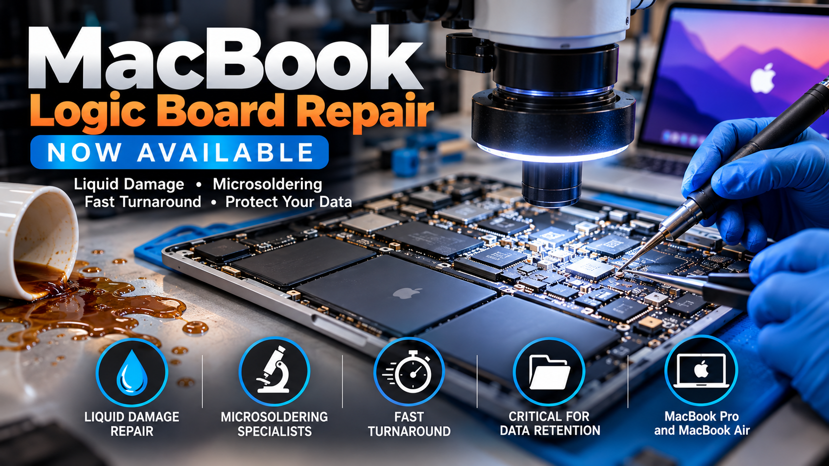 MacBook logic board repair Bloomington MN for liquid damage